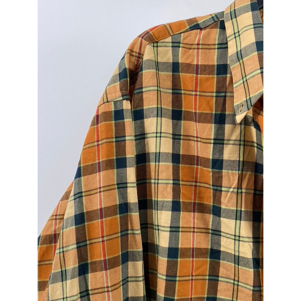 VIYELLA Men's Vintage Orange Plaid Cotton-Wool Button-Up Long Sleeve Shirt SZ2XL