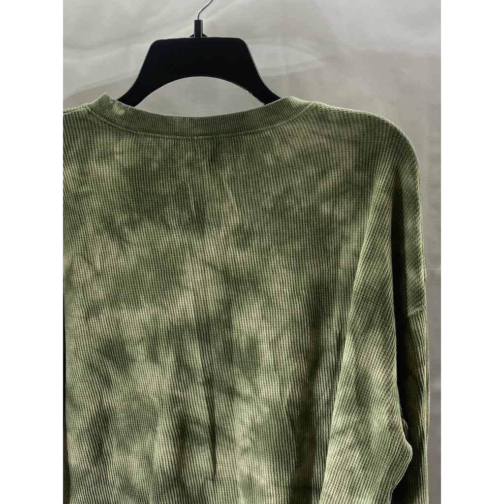 WILD FABLE Women's Green Tie-Dye Crewneck Long Sleeve Thermal Top SZ M