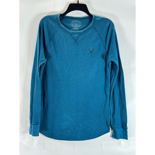 AMERICAN EAGLE OUTFITTERS Men's Blue Crewneck Athletic-Fit Thermal Shirt SZ M