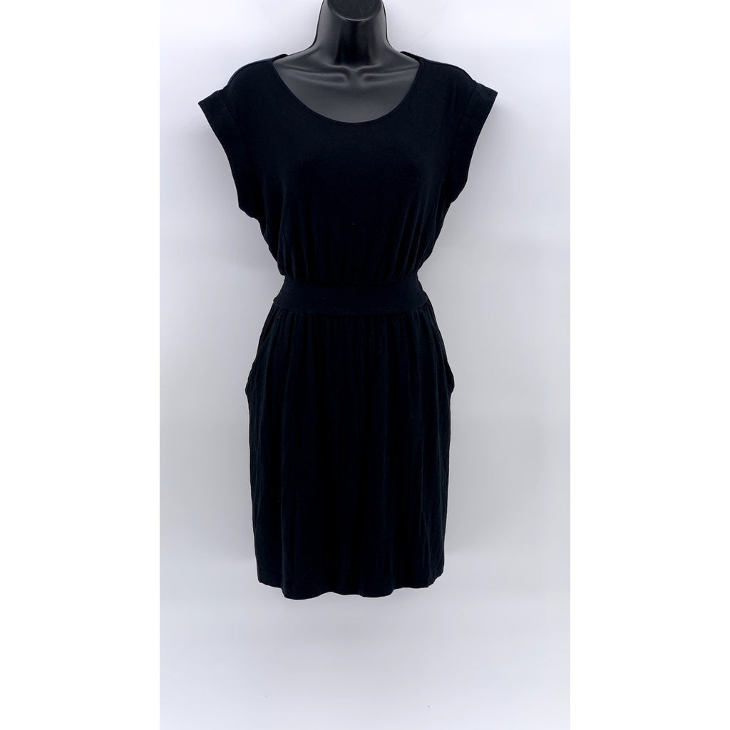 THEORY Women's Black Solid Crewneck Cap Short Sleeve Pocket Mini Dress SZ S