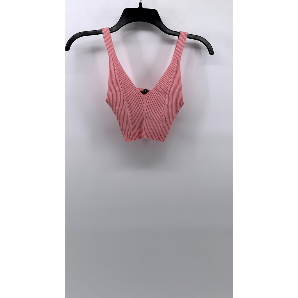 NASTY GAL COLLECTION Women's Light Pink Ribbed V-Neck Cropped Tank Top SZ S