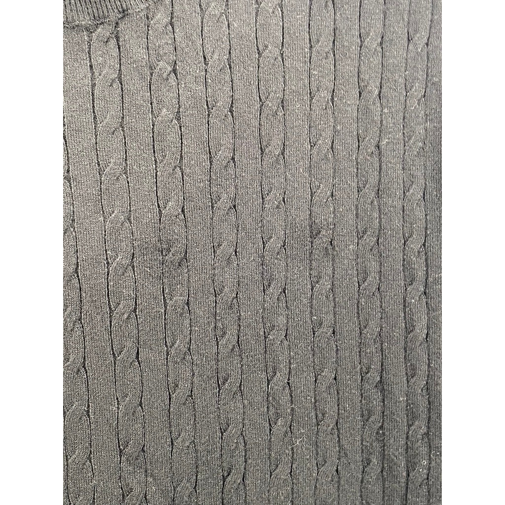 LANDMUSEUM Men's Black Cable Knit Crewneck Short Sleeve Shirt SZ L