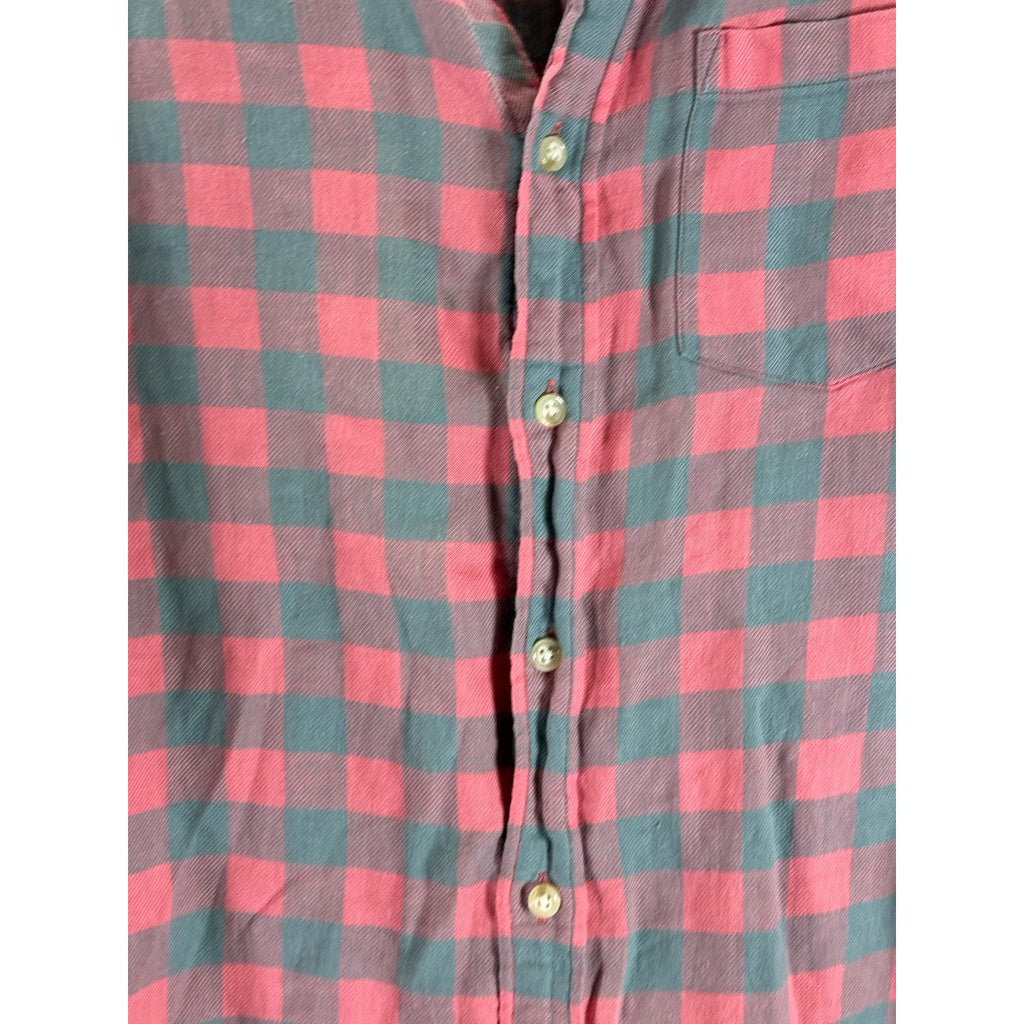 TAILORED BY J. CREW Men's Salmon Pink/Gray Plaid Button-Up Long Sleeve Shirt SZM