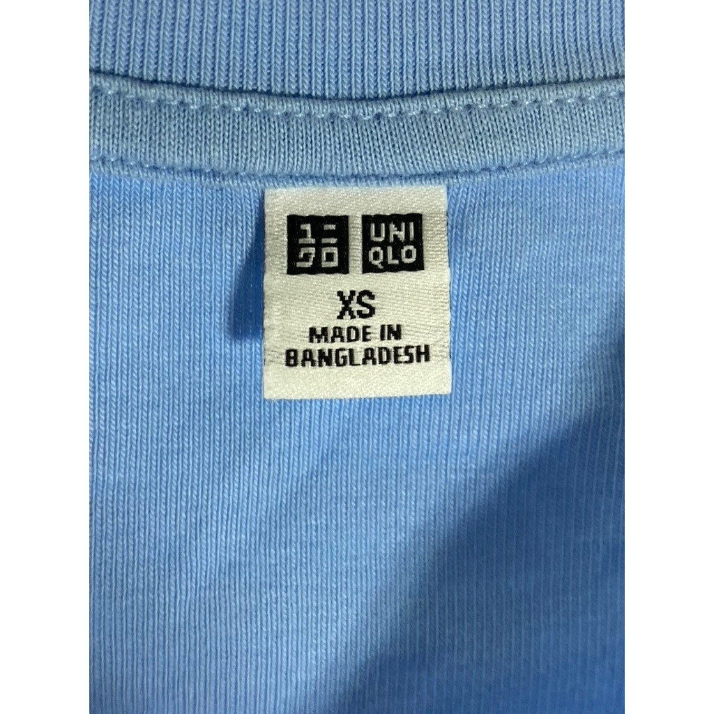 UNIQLO Women's Light Blue Crewneck Solid Fitted Short Sleeve Crop Top SZ XS\