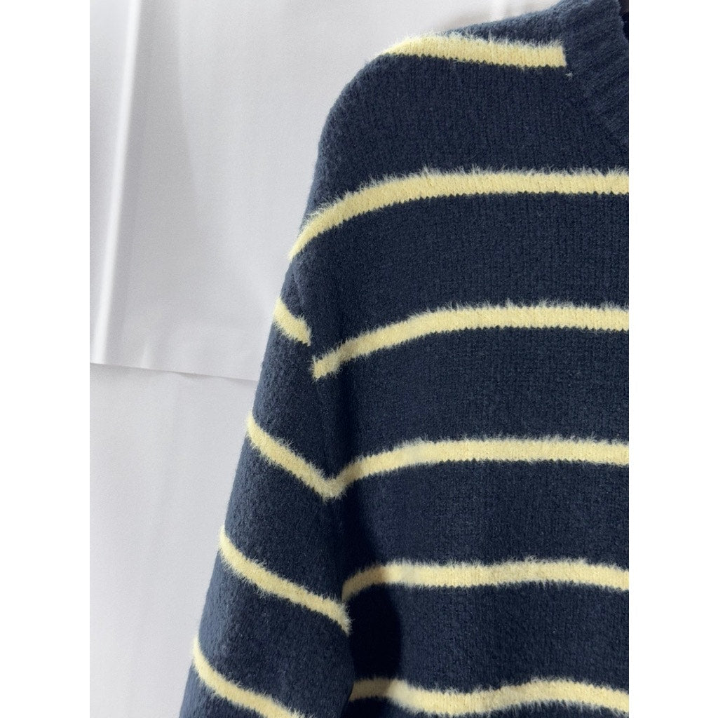 ZARA Men's Navy/Yellow Crewneck Striped Pullover Sweater SZ M