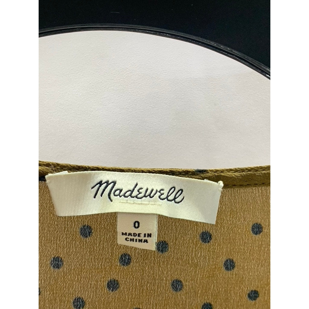 MADEWELL Women's Dark Green Polka Dot Silk Carmelina Flutter-Sleeve Top SZ 0
