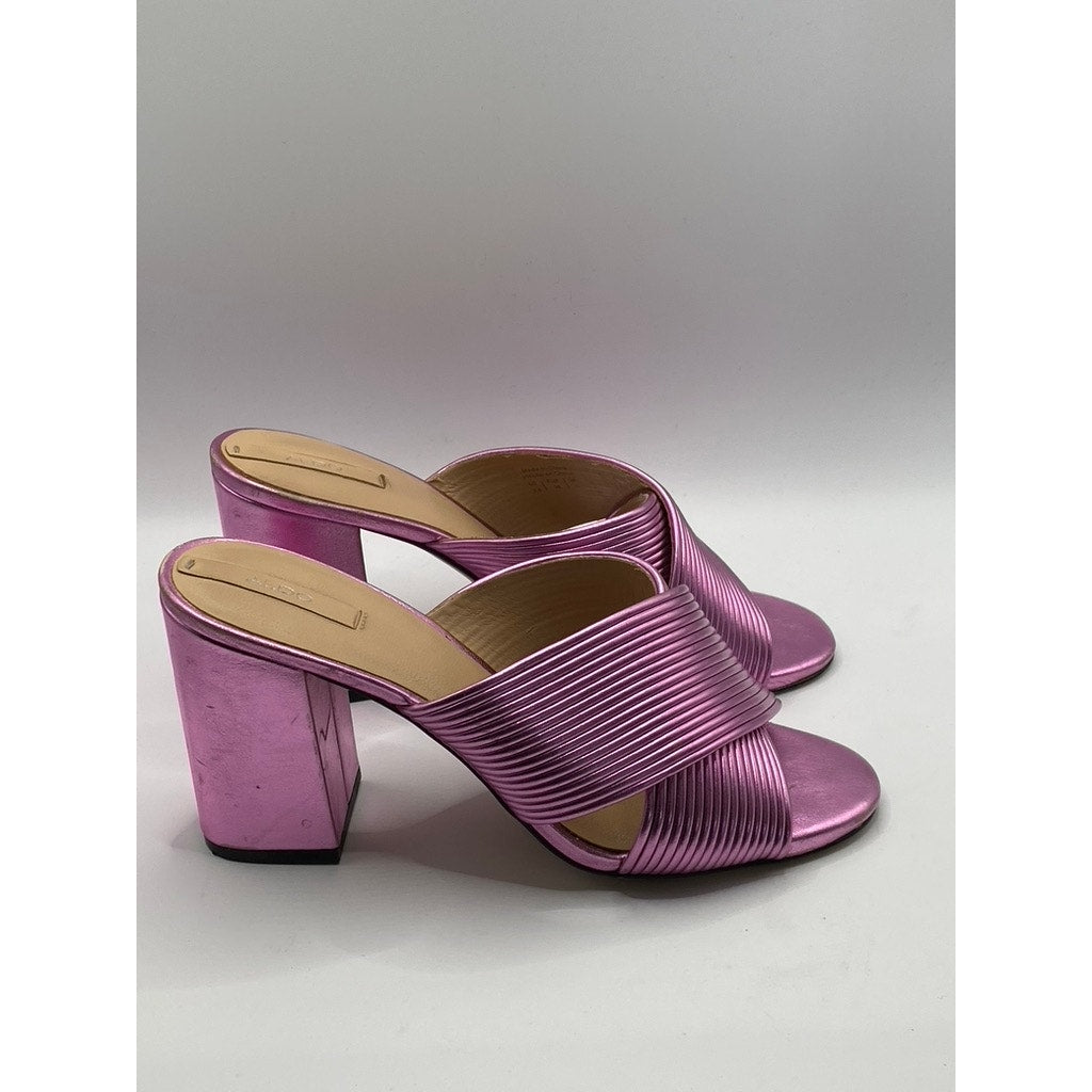 ALDO Women's Pink Metallic Round Peep-Toe Slip-On Block Heel Sandals SZ 7.5