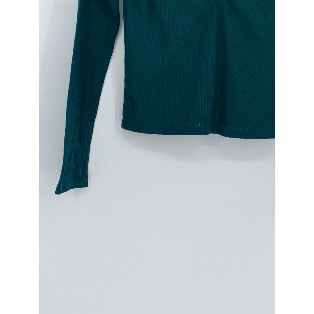 FOREVER 21 Women’s Emerald Green V-Neck Ribbed Long Sleeve Top SZ L
