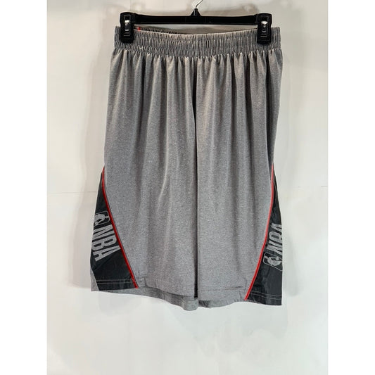 NBA Men's Gray/Black/Red Logo Hem Elastic Waist Pull-On Basketball Shorts SZ M