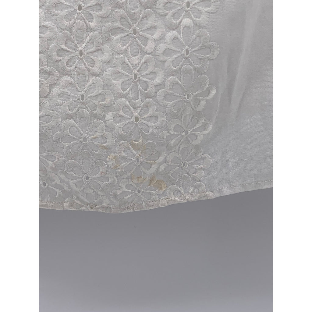 UNBRANDED Women's White Eyelet Embroidered Floral Stripe Sleeveless Top SZ M