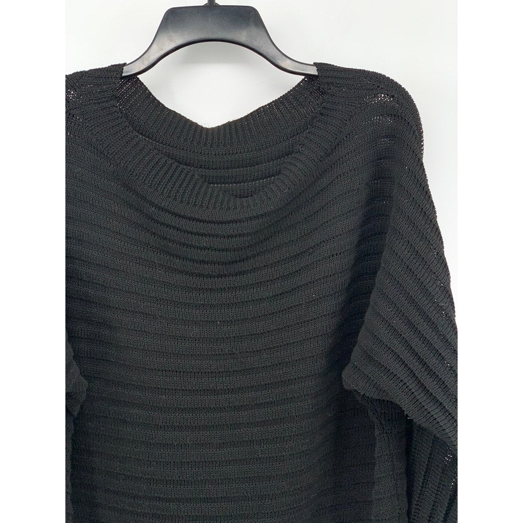 UNBRANDED Women's Black Knit Ribbed Boat-Neck Sweater SZ L