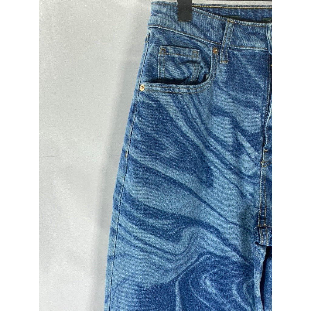 WILD FABLE Women's Blue Denim Swirl Print Highest Rise Baggy Jean SZ 28