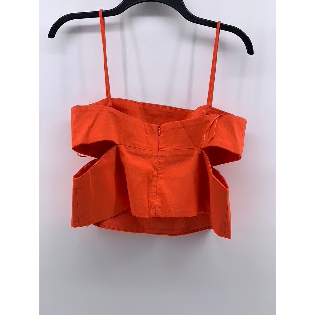 ZARA Women's Orange Cutout Spaghetti Strap Straight-Neck Crop Top SZ L