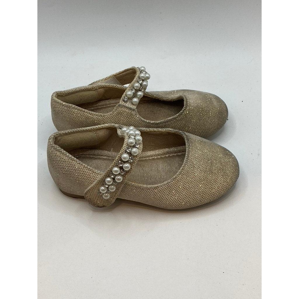 UNBRANDED Toddler Girls' Gold Metallic Faux Pearl & Rhinestone Mary Jane SZ 7