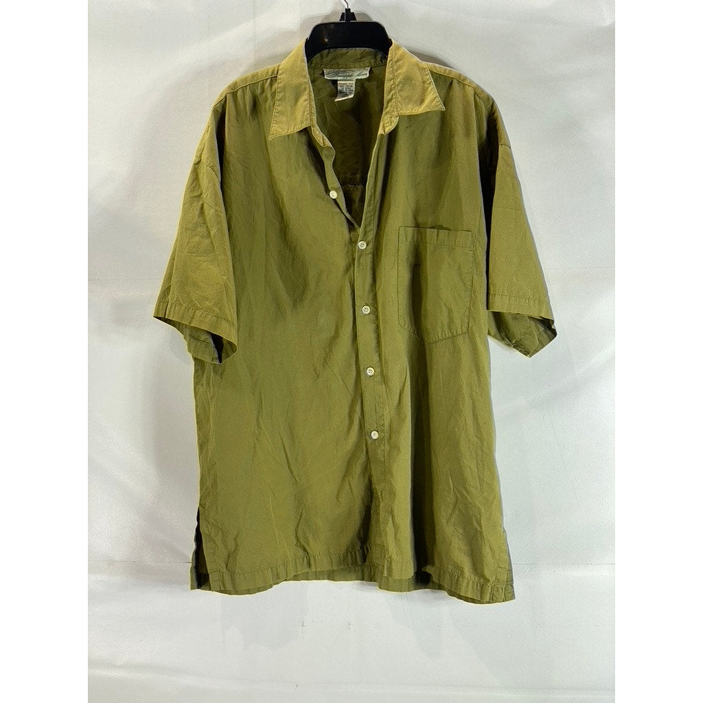 PINEAPPLE MOON Men's Vintage Olive Green Hawaiian Button Down Short SLeeve SZ M
