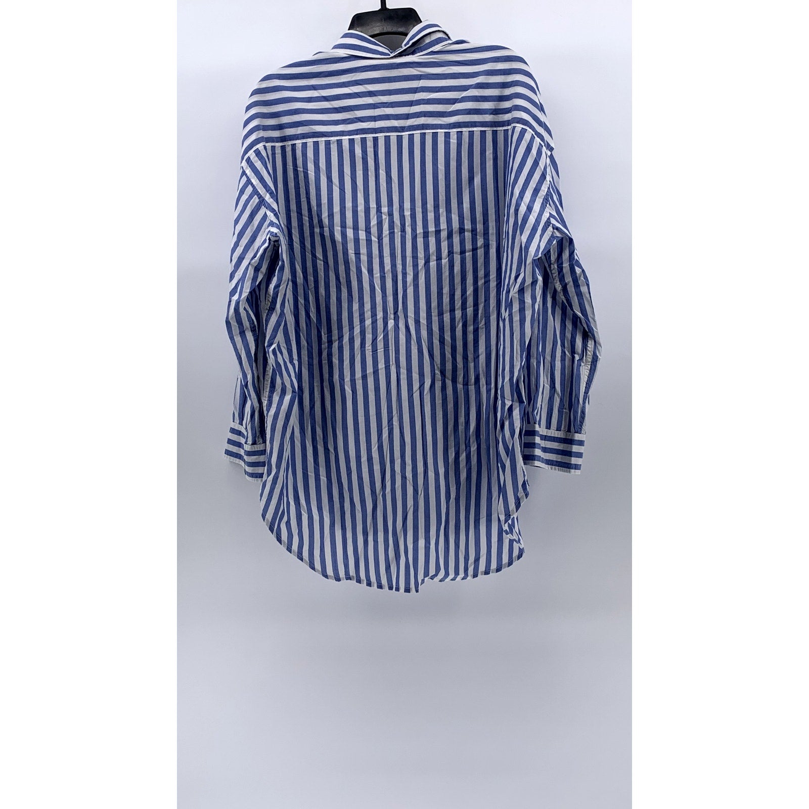 DENIMIST MONTAUK Women's Blue-Striped Button-Up Shirttail-Hem Top SZ S