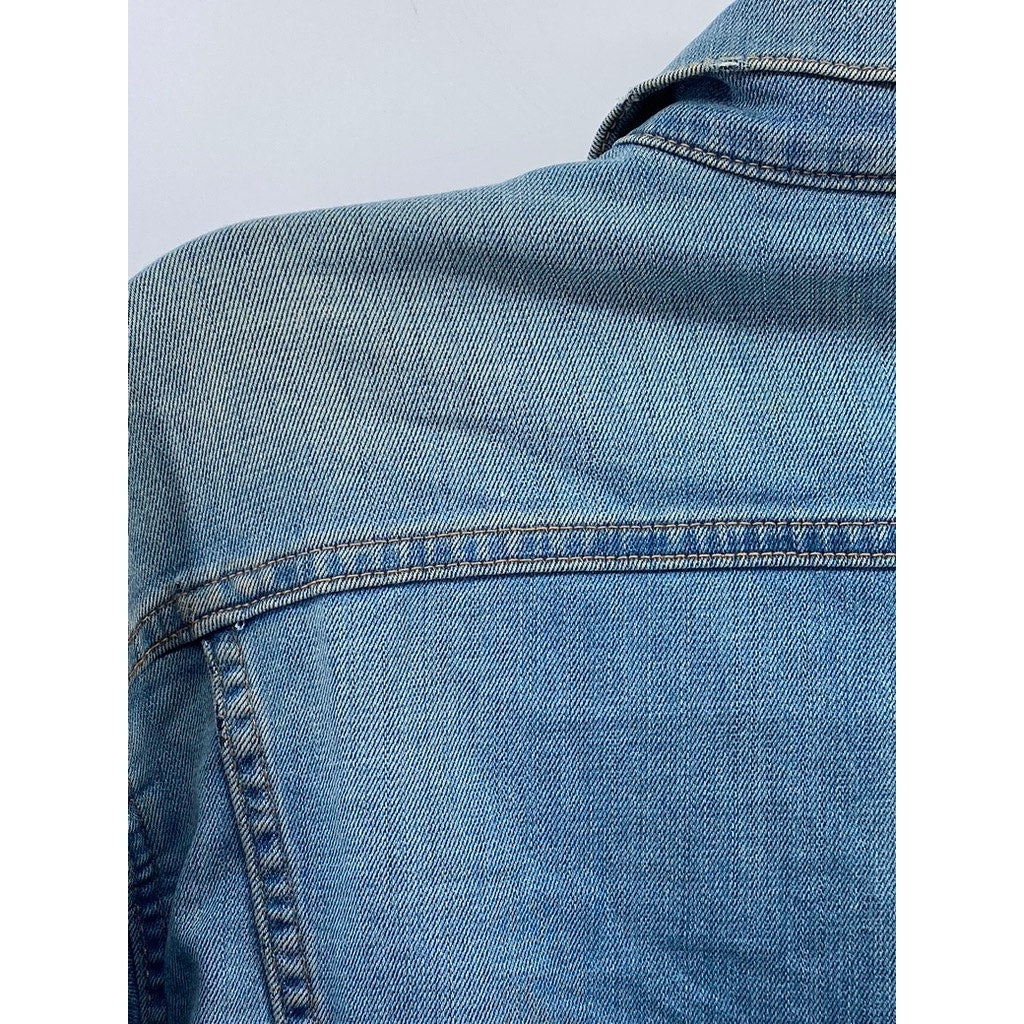 D-ID Women's Blue Distressed Button-Up Long Sleeve Jean Jacket SZ XS