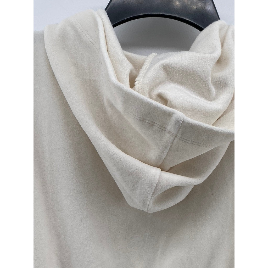 FOREVER 21 Women's Cream Fleece Half-Zip Drawstring Waist Hooded Jumpsuit SZ S