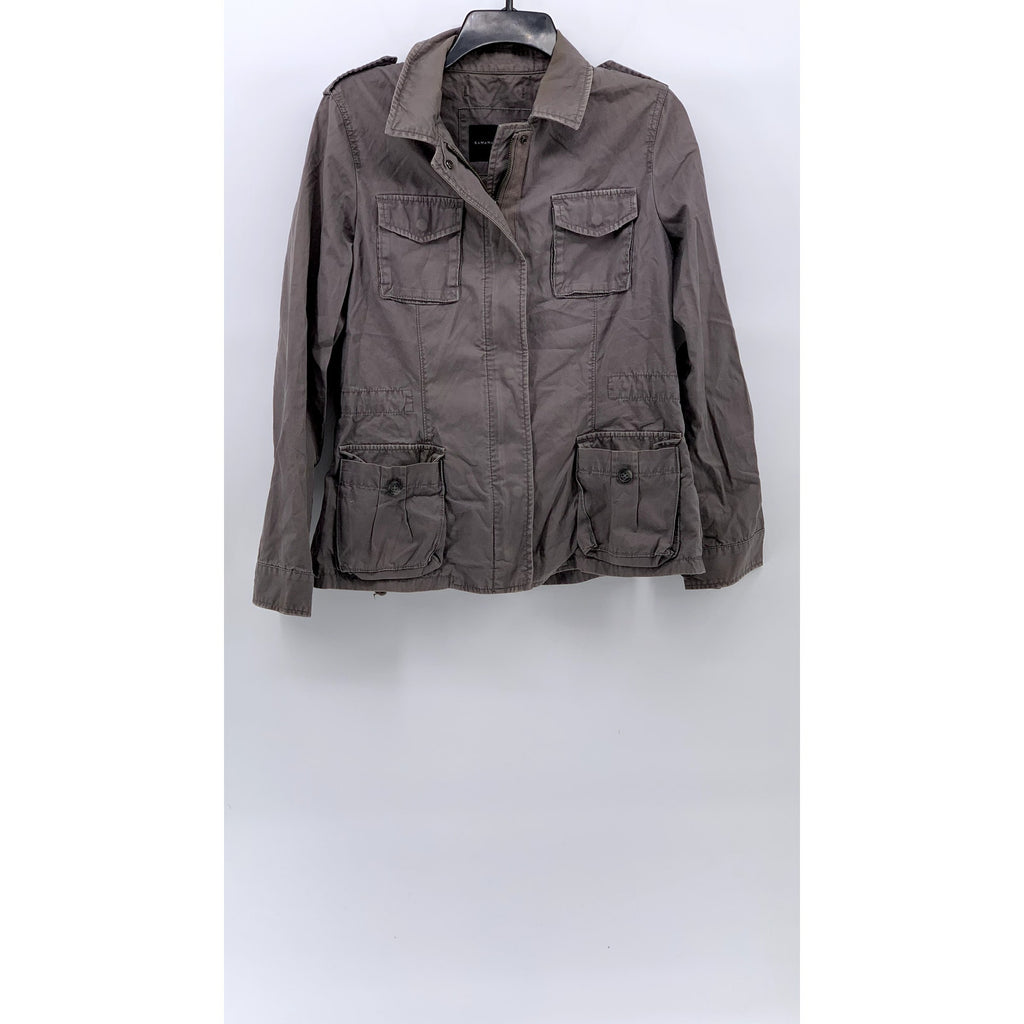 BANANA REPUBLIC Women's Gray Zip-Up Button Drawstring Long Sleeve Jacket SZ M