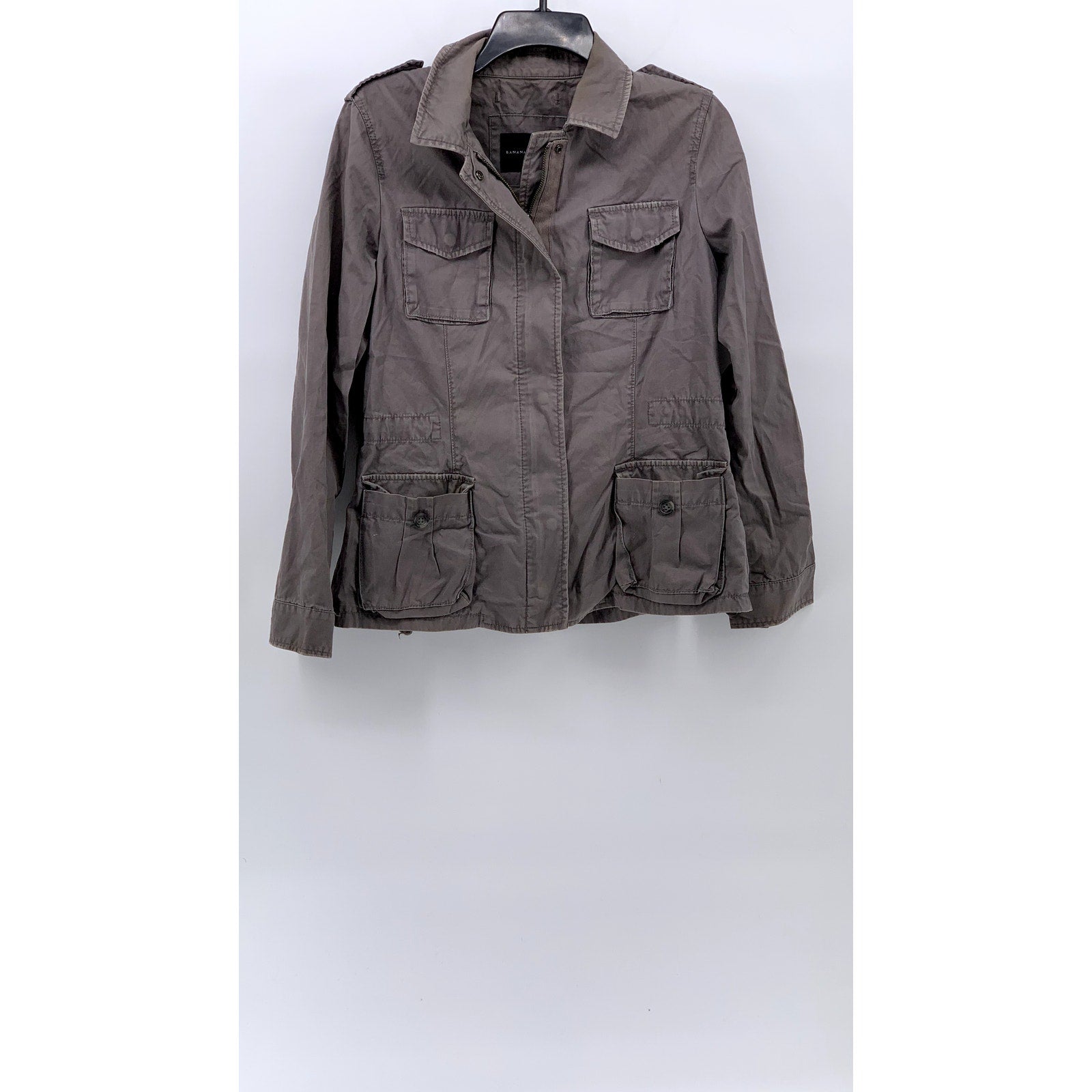 BANANA REPUBLIC Women's Gray Zip-Up Button Drawstring Long Sleeve Jacket SZ M