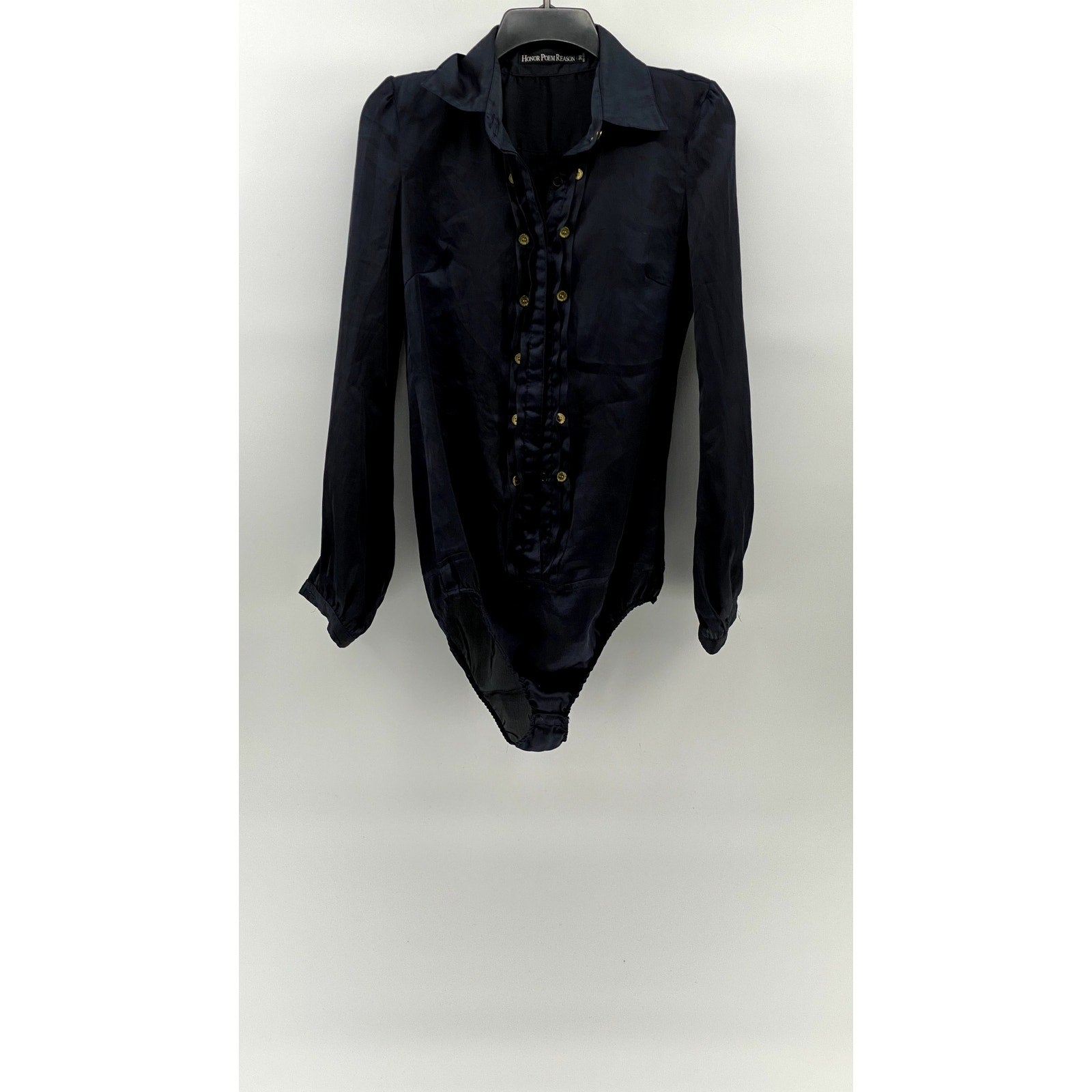 HONOR POEM REASON Women’s Navy-Gold Button-Up Long Sleeve Bodysuit SZ 38(US8)