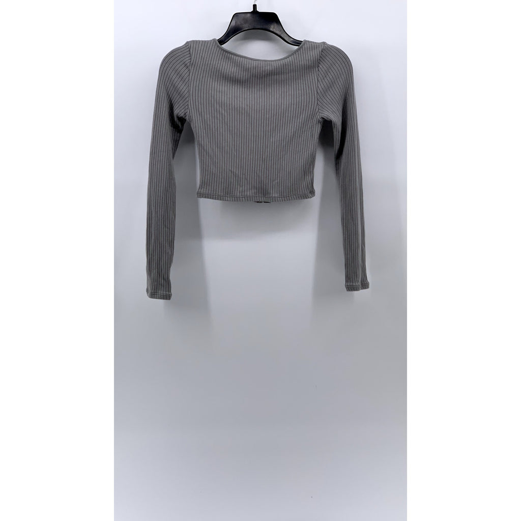 DIVIDED By H&M Women's Gray Ribbed Crewneck Long Sleeve Cropped Top SZ XS
