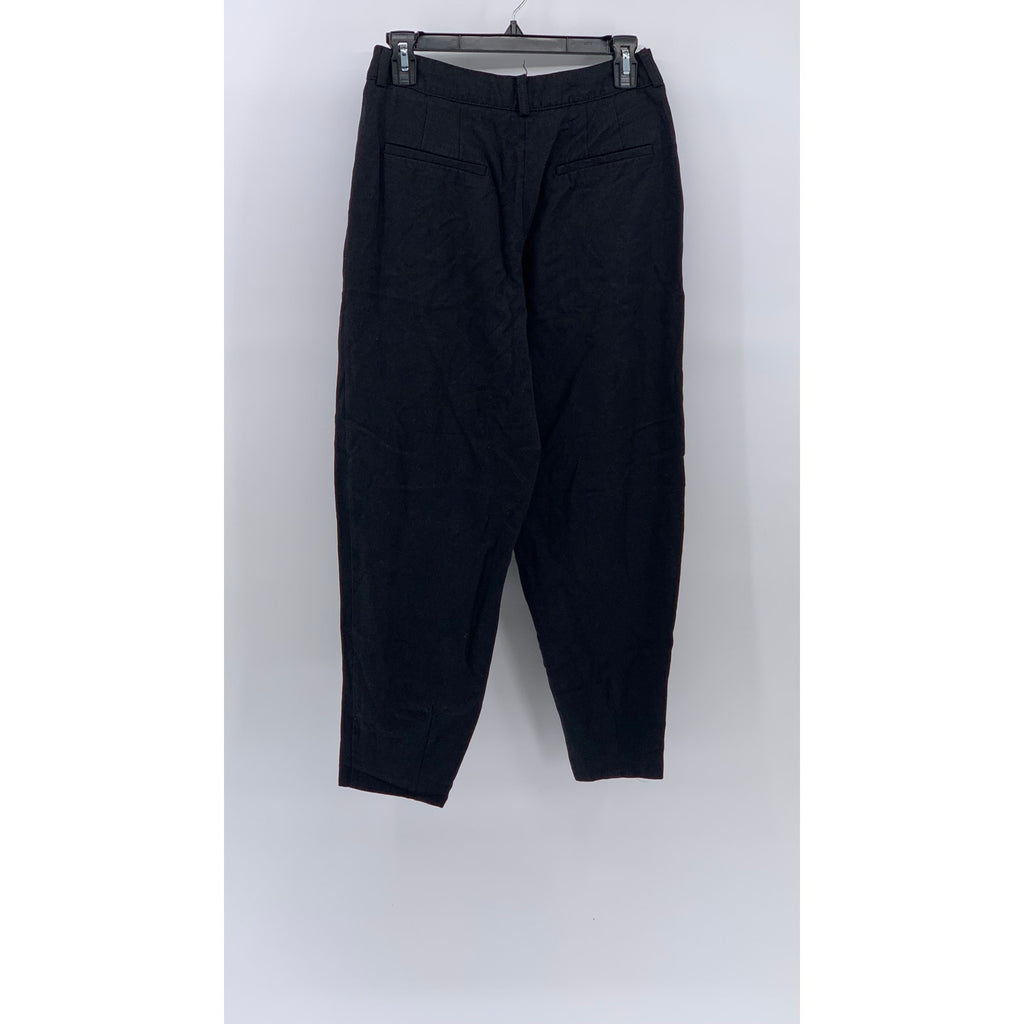 ZARA Women's Black Solid Pleated Slim-Leg High-Waist Pants SZ XS