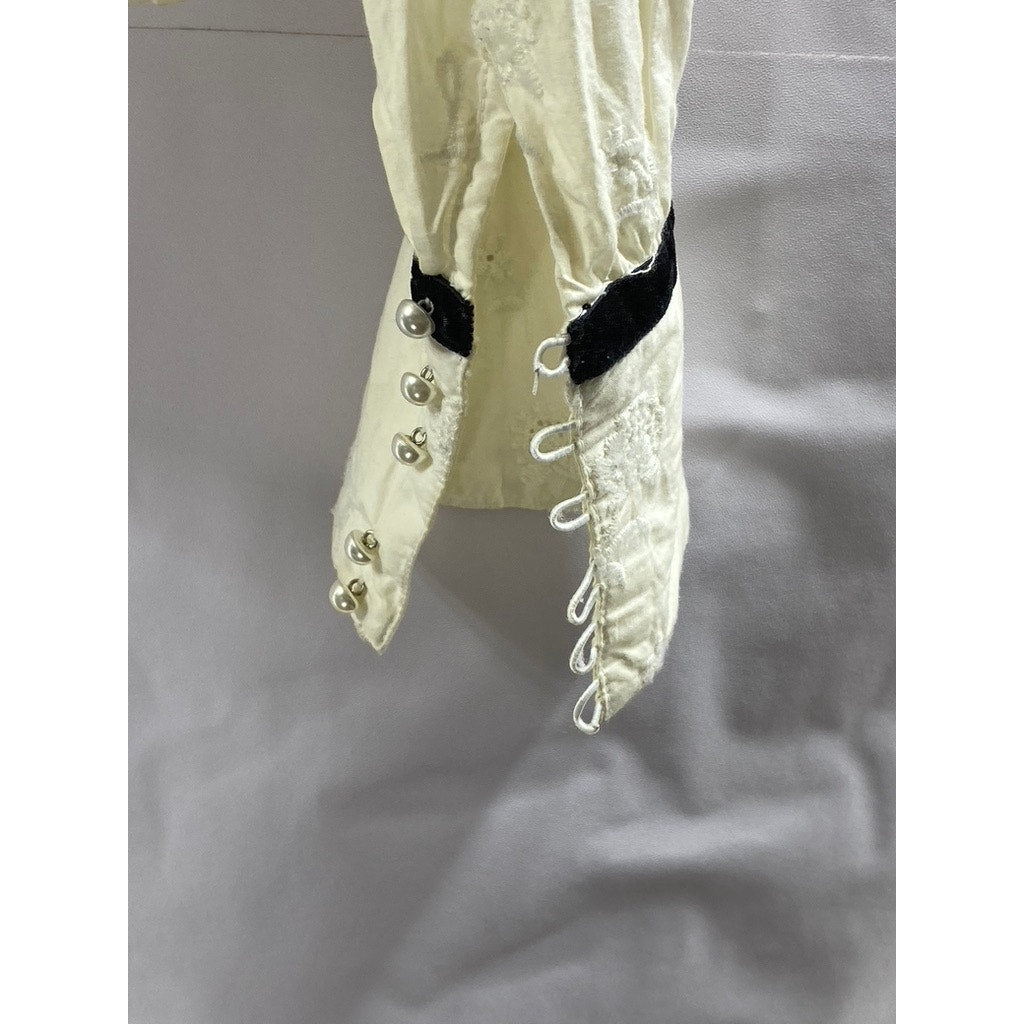 JOIE Women's White Embroidered Floral Faux-Pearl Button-Up Long Sleeve Top SZ S