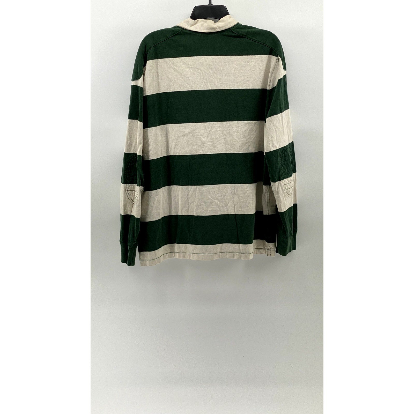 POLO RALPH LAUREN Men's Green-White Striped Custom Fit Rugby Polo Shirt SZ XL