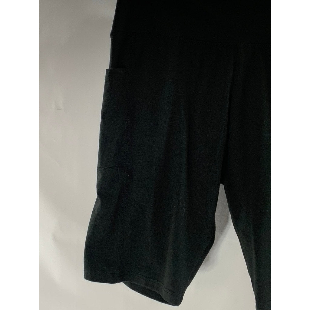 UNBRANDED Women's Black Solid Pull-On Side Pocket Biker Shorts SZ L/XL