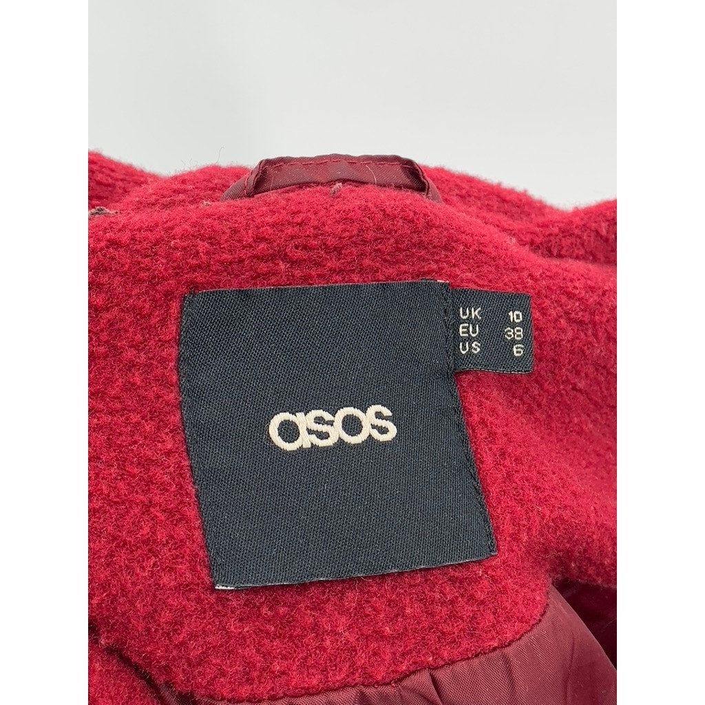 ASOS Women's Red-Black Fleece Button-Down Jacket SZ 6