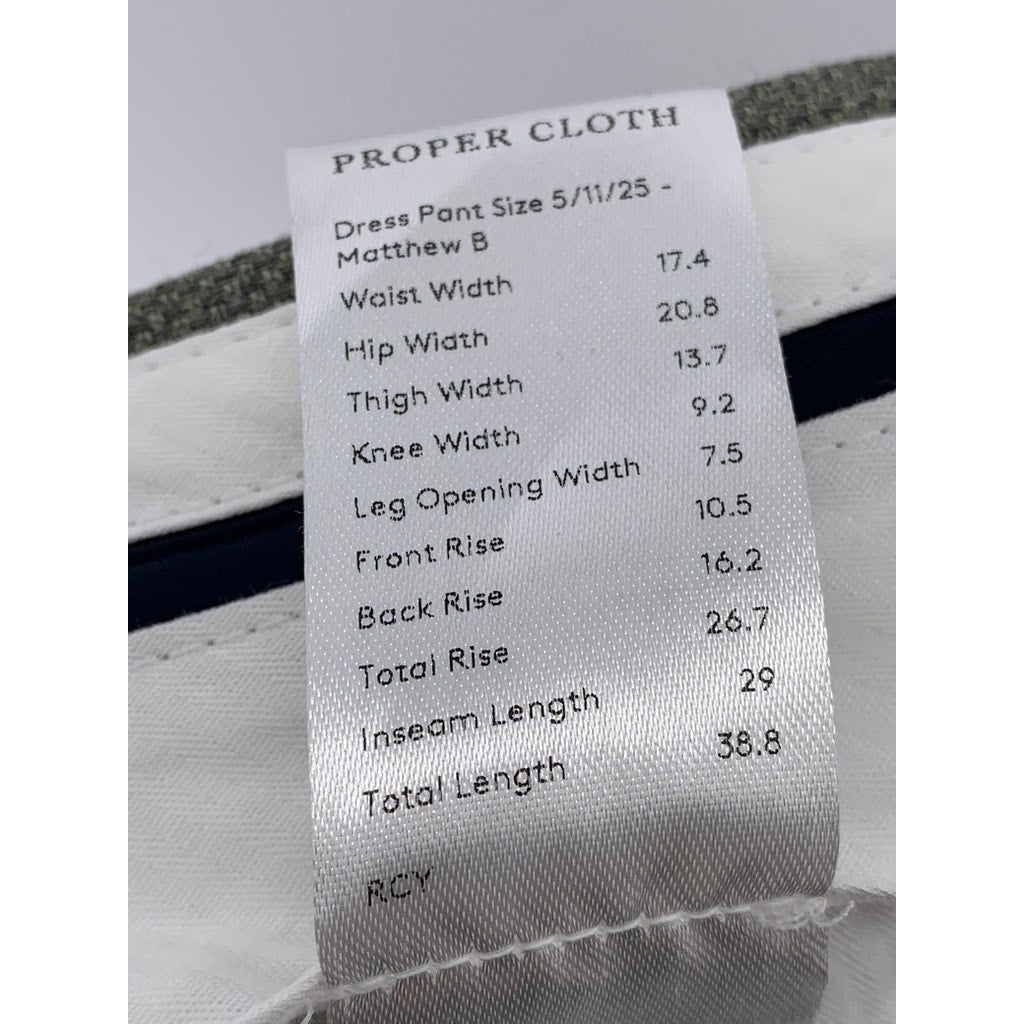 PROPER CLOTH Men's Sage Green Stretch Wool & Linen Twill Dress Pant SZ 34