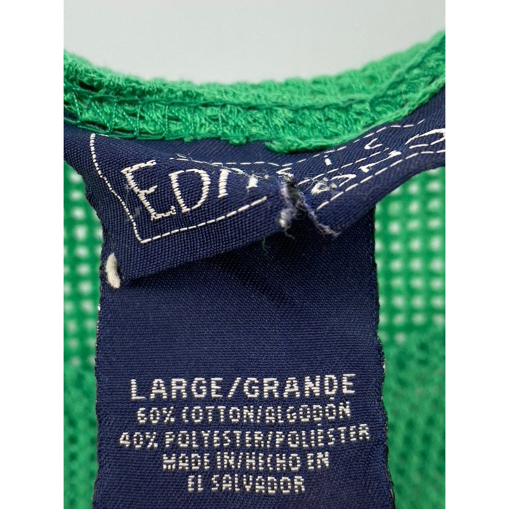 BASIC EDITIONS Women's Green Mesh Scoop-Neck Swoosh Logo Tank Top SZ L