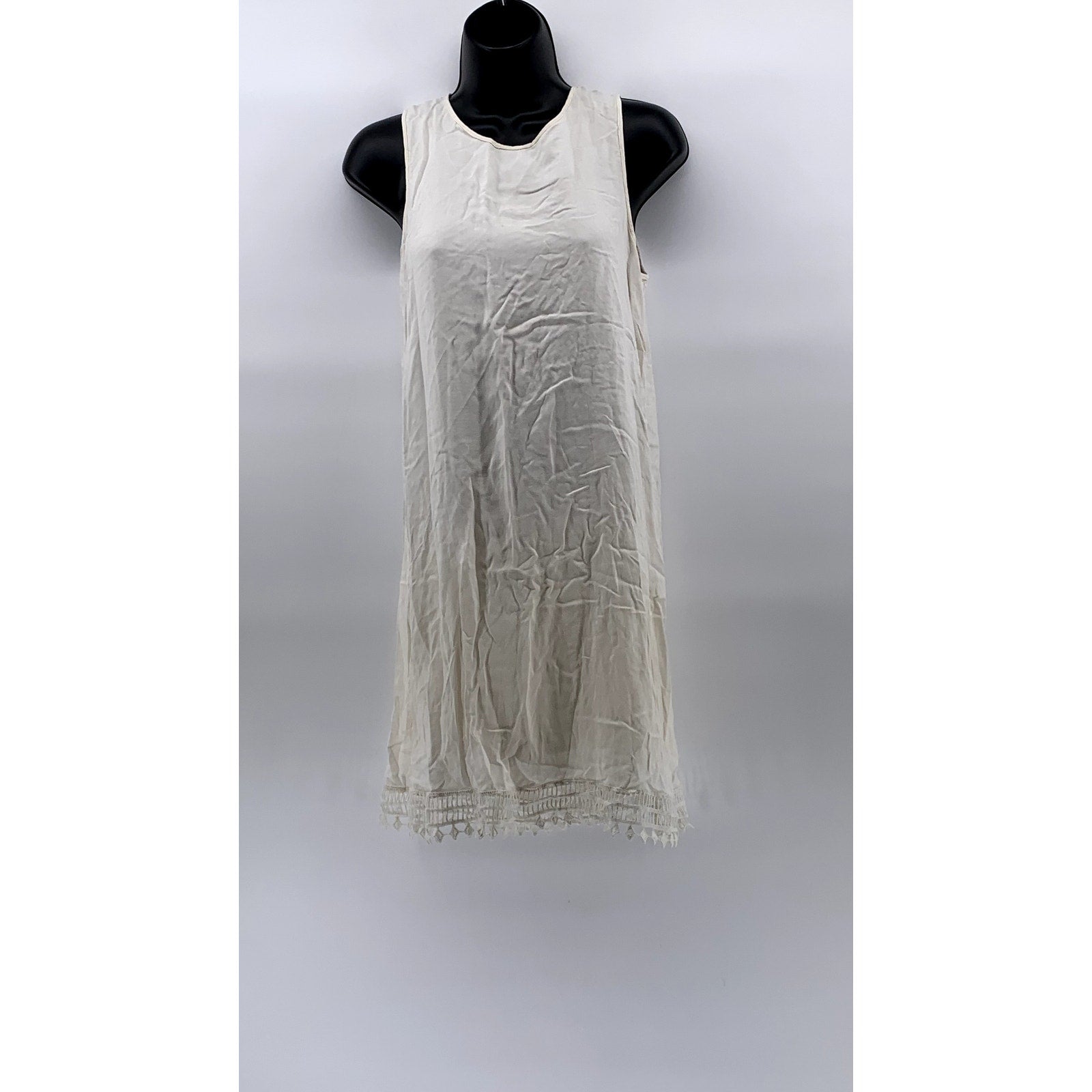 TART Women’s Beige Crewneck Lace-Trim Knee-Length Sleeveless A-Line Dress SZ XS