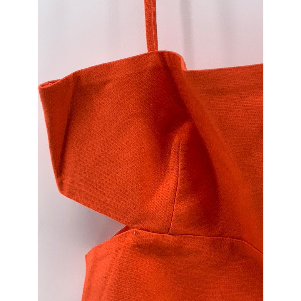 ZARA Women's Orange Cutout Spaghetti Strap Straight-Neck Crop Top SZ L
