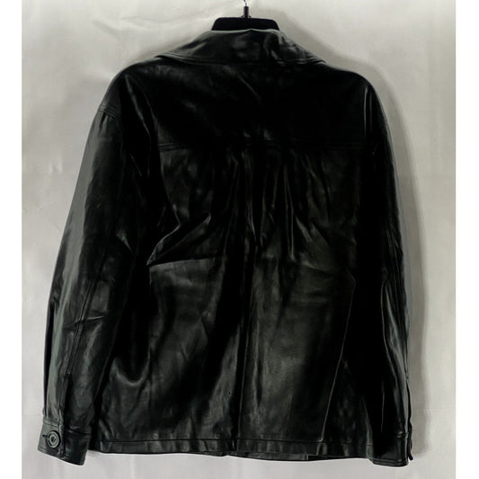 TOPSHOP Women's Black Faux-Leather Button-Up Long Sleeve Boxy Jacket SZ 4