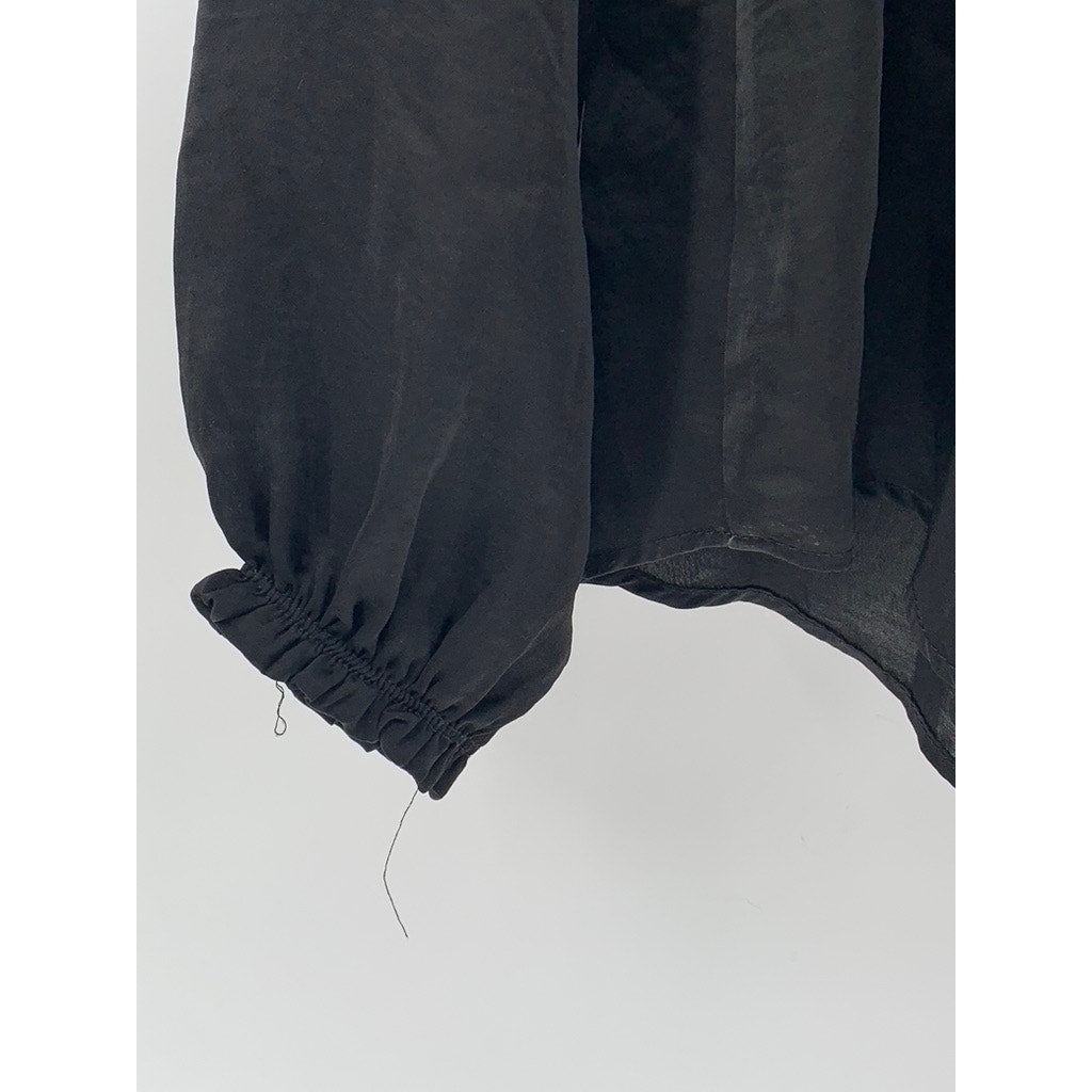 EIGHT SIXTY Women's Black Sheer Ruffle Long Sleeve Tie-Neck Top SZ S