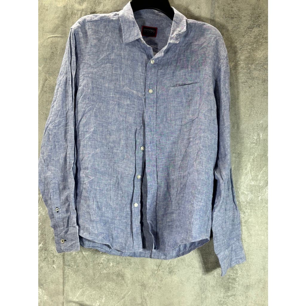 UNTUCKIT Men's Blue Linen Vin Santo Regular-Fit Button-Up Shirt SZ M