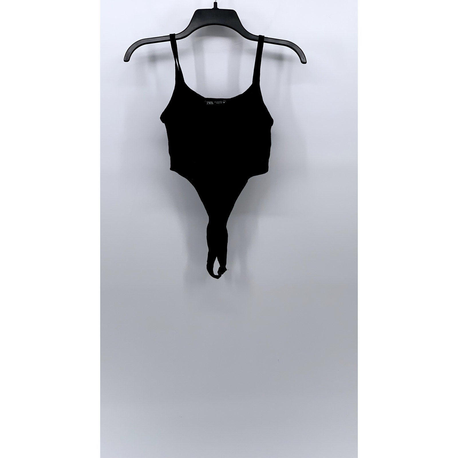 ZARA Women’s Black Ribbed Scoop-Neck Spaghetti Strap Fitted Bodysuit SZ S