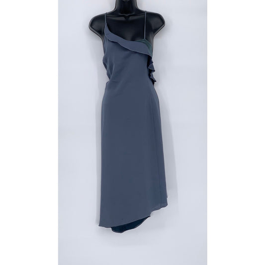 EMPORIO ARMANI Women’s Dark Blue Ruffle Spaghetti Strap Midi Dress SZ US2