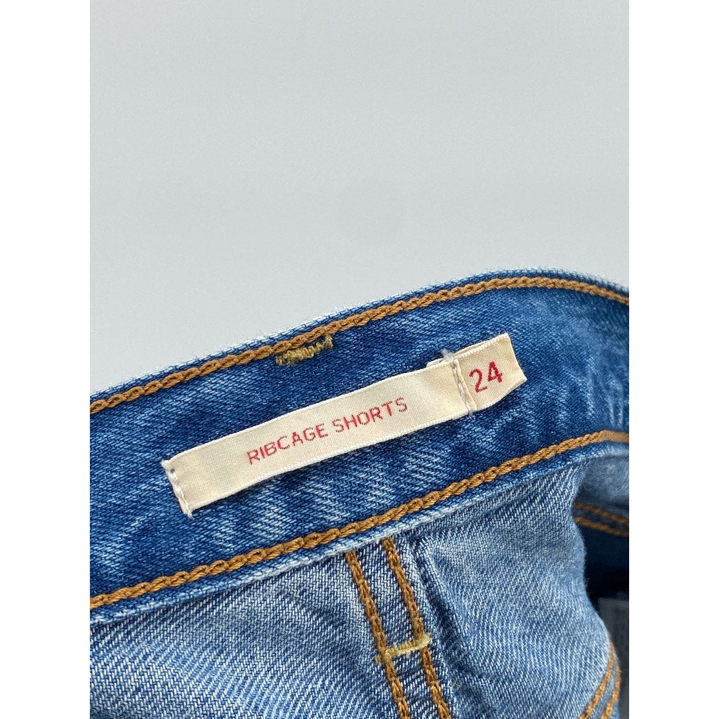 LEVI’S Women’s Dark Blue Straight-Leg High-Rise Ribcage Bermuda Shorts SZ 24