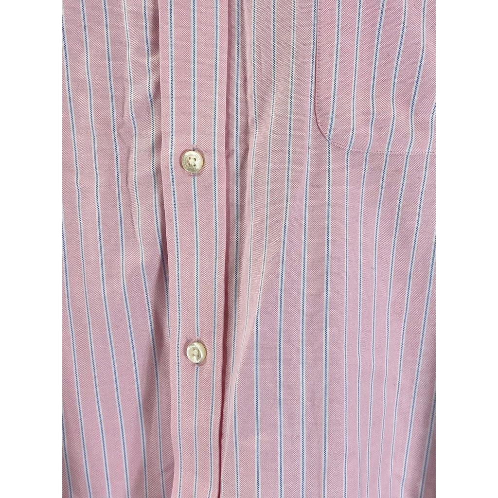 LANDS' END Men's Pink Striped Traditional-Fit No Iron Oxford Shirt SZ 17.5-34