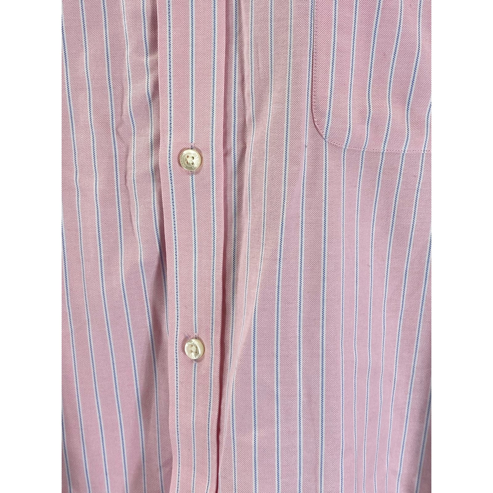 LANDS' END Men's Pink Striped Traditional-Fit No Iron Oxford Shirt SZ 17.5-34