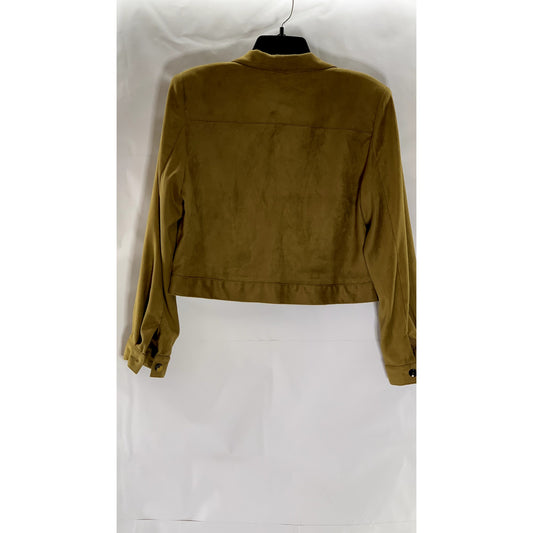 DAVID WARREN PETITES Women's Brown Faux-Suede Button-Up Long Sleeve Blazer SZ12P