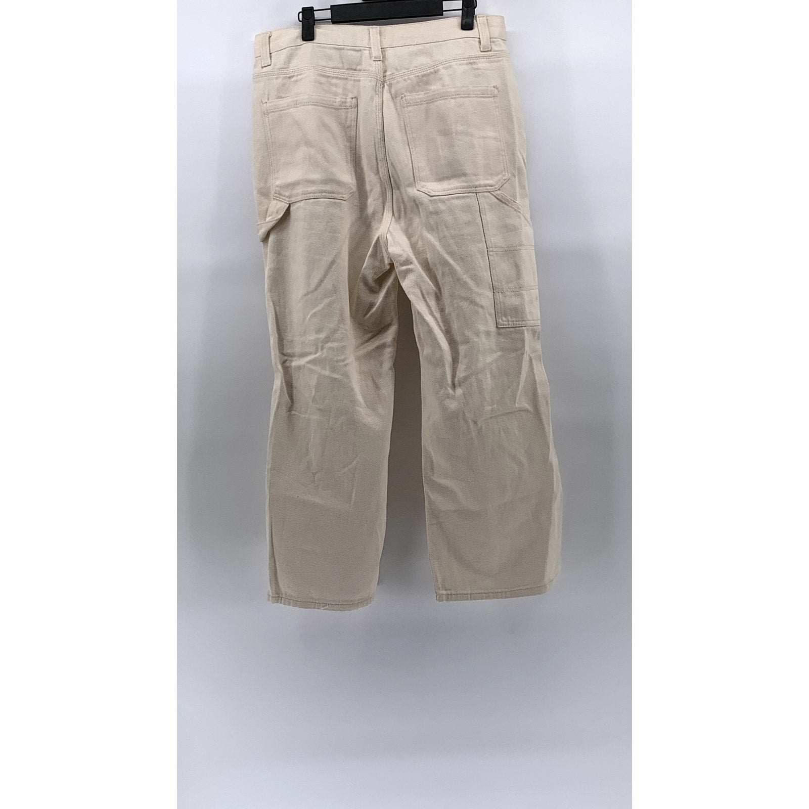 SIMPLE SOCIETY Women's Beige Denim Carpenter Raw-Hem Distressed Mom Jean SZ13/31
