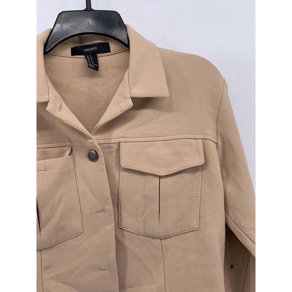 FOREVEVER 21 Women's Tan Button-Up Long Sleeve Cropped Jacket SZ S