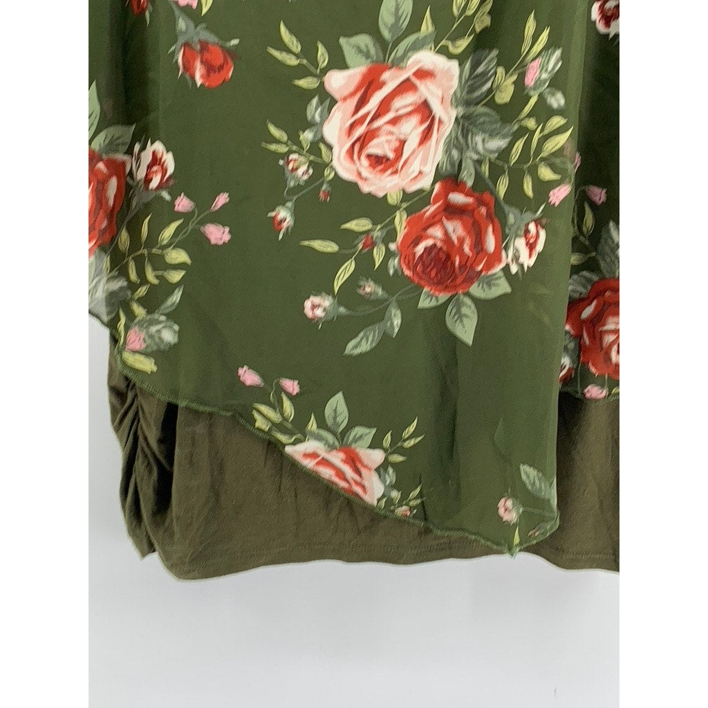 LOVE DELIRIOUS Women's Maternity Green Floral Layered Sheer Top SZ XL