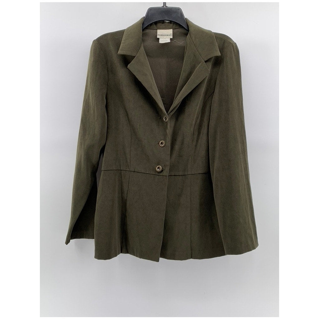FASHION BUG Women's Vintage Olive Green Three-Button Notch Collar Coat SZ M