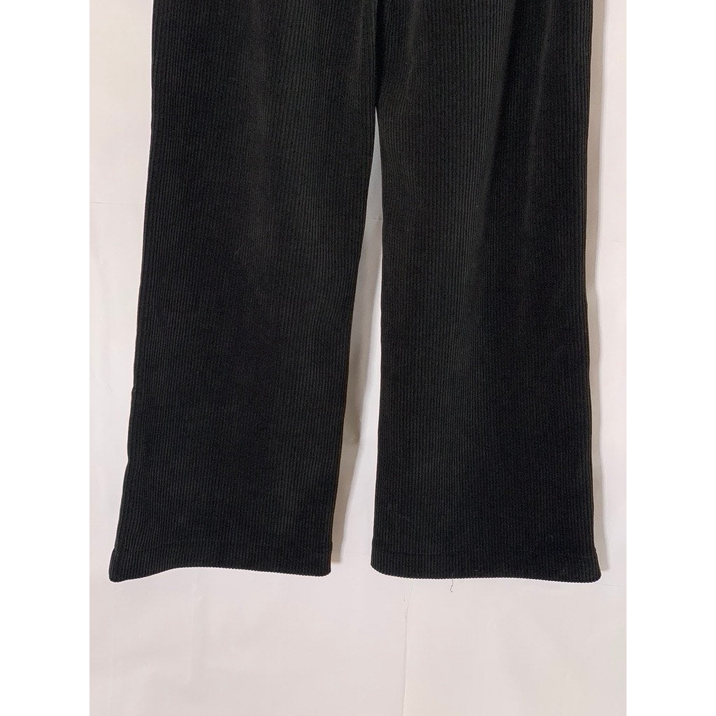 ASDD Women's Black Ribbed Wide-Leg Casual Pull-On Pants SZ S