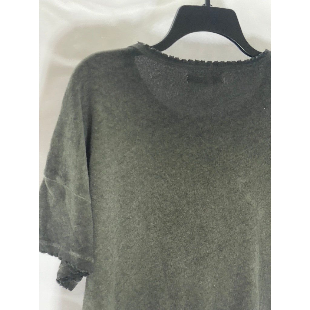 URBAN OUTFITTERS Women's Washed Black Distressed Crewneck Short Sleeve Top SZ L